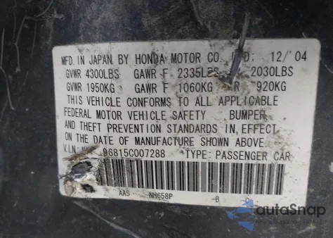 2005 Acura Tsx z USA, uszkodzony, nr VIN JH4CL96815C007288